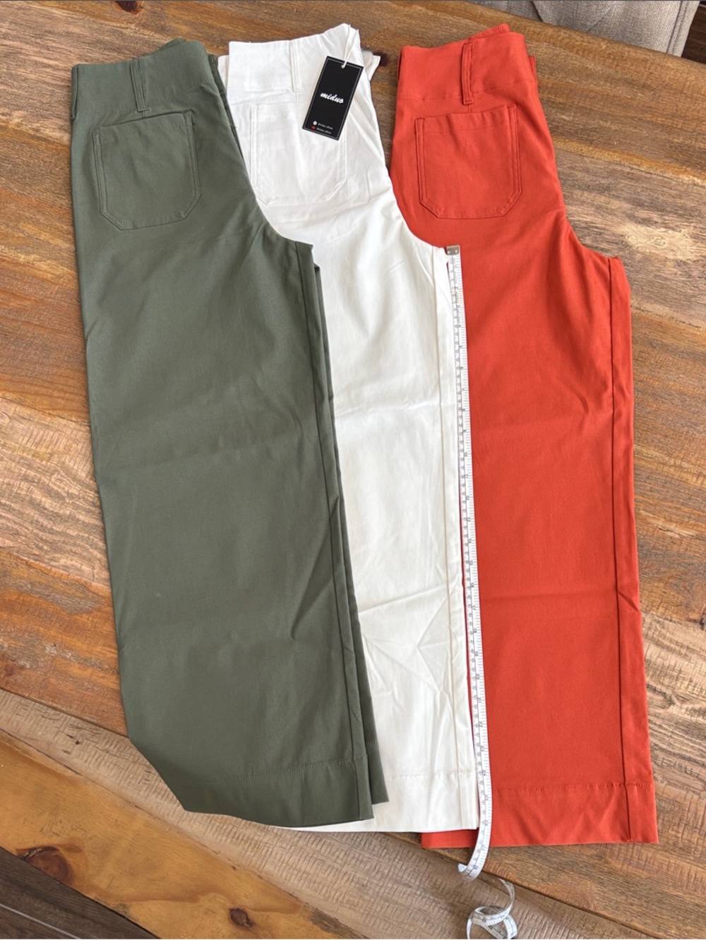 Women’s  Stretch Wide Leg Pants in Olive, White & Rust - size 26 (3 Pair bundle)